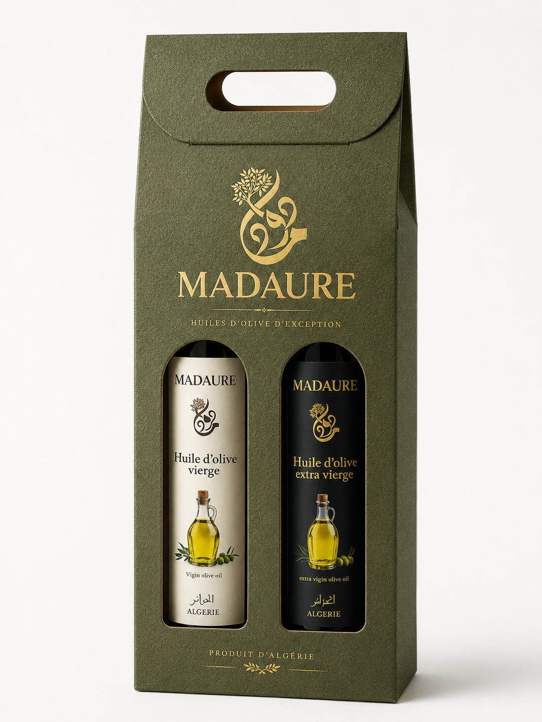 Coffret Madaure avec une huile vierge et une huile extra-vierge